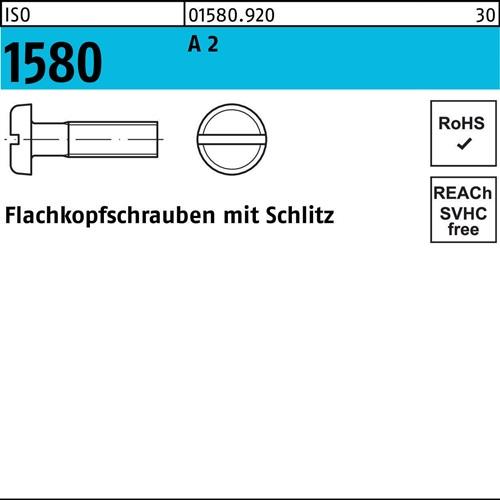 Flachkopfschraube ISO 1580 Schlitz M4x 12 A 2 1000 Stück