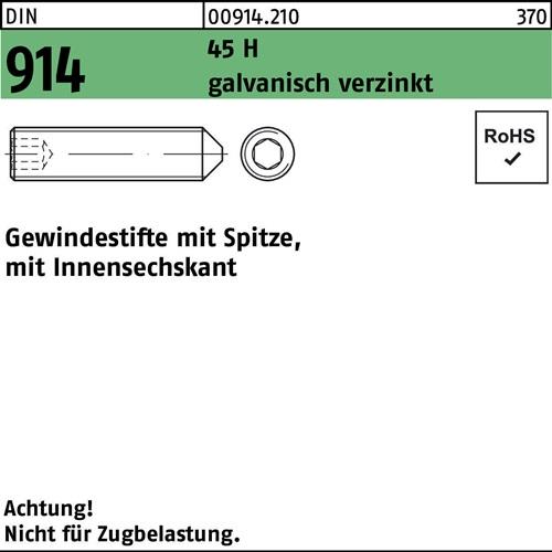Gewindestift DIN 914 Spitze/Innen-6kt M12x10 45 H galv.verz. 200St.