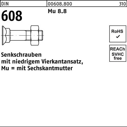 Senkschraube DIN 608 4-ktansatz/6-ktmutter M10x 30 Mu 8.8 200 Stück