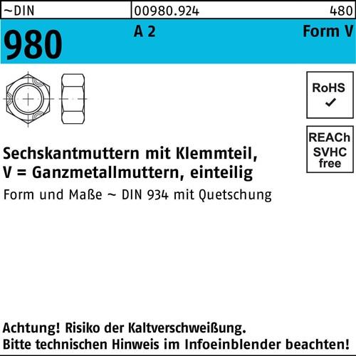Sechskantmutter DIN 980 Klemmteil VM 16 A 2 100 Stück
