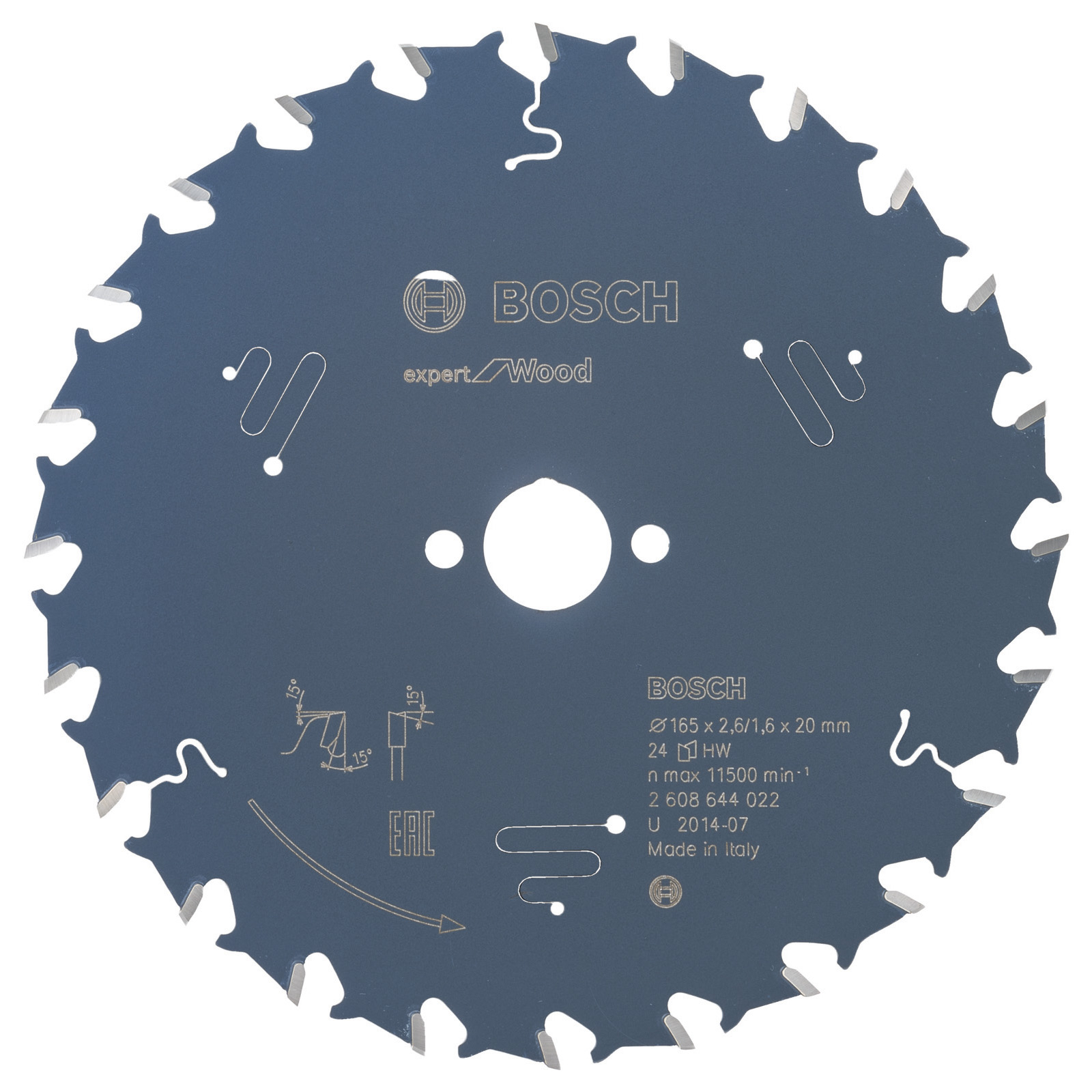 Bosch Kreissägeblatt Expert for Wood für Handkreissägen 165 x 20 x 2,6 mm 24 - 2608644022