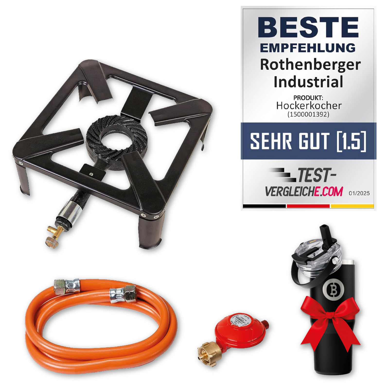 ROTHENBERGER Industrial Hockerkocher inkl. Schlauch & Regler | mit Thermo Kaffeebecher / Getränkebecher