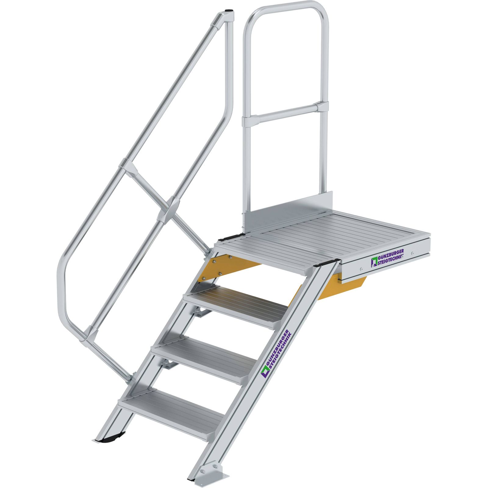 Günzburger Steigtechnik Treppe mit Plattform 45° Stufenbreite 600 mm 4 Stufen Aluminium geriffelt - 600424