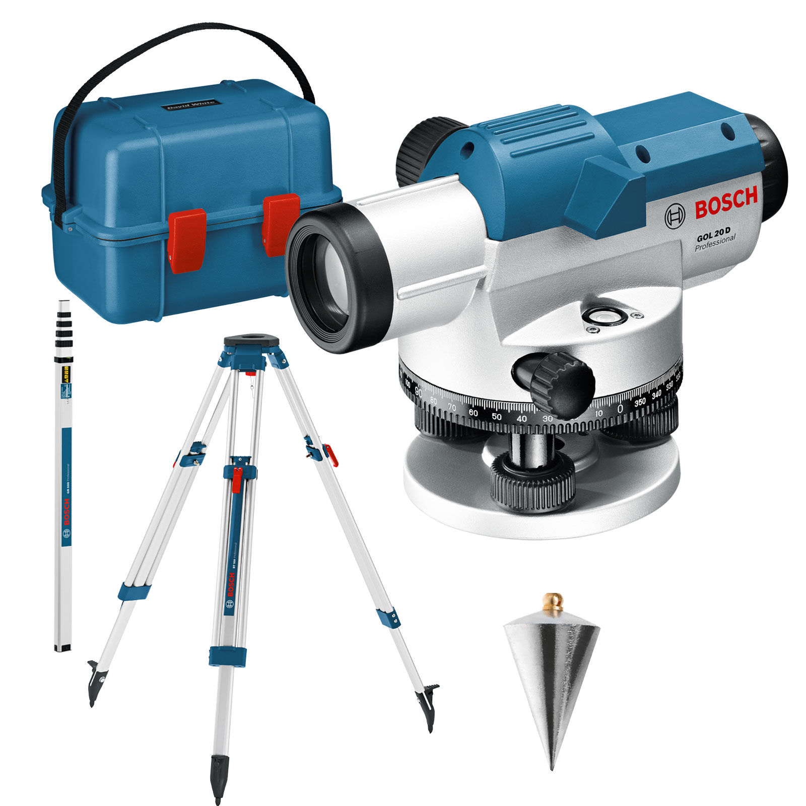 Bosch optisches Nivelliergerät GOL 20 D mit Baustativ BT 160 + Messstab GR 500 in Transportkoffer - 061599404R