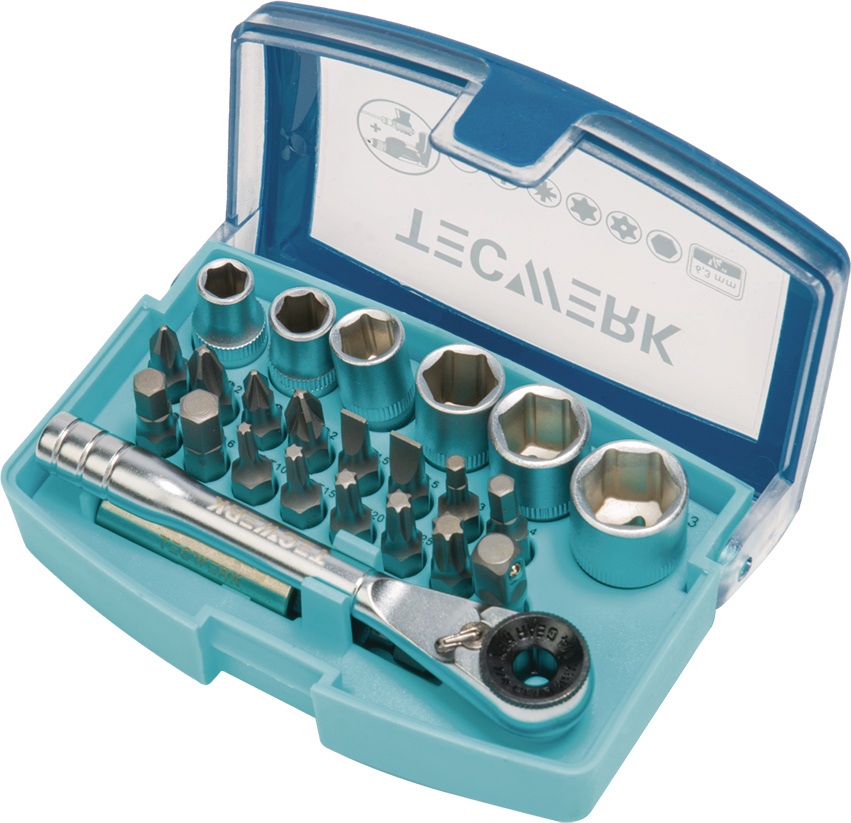 Bit-/Steckschlüsselset 24-tlg.Schlitz/PH/PZD/T/Knarre/6 Nüsse TECWERK