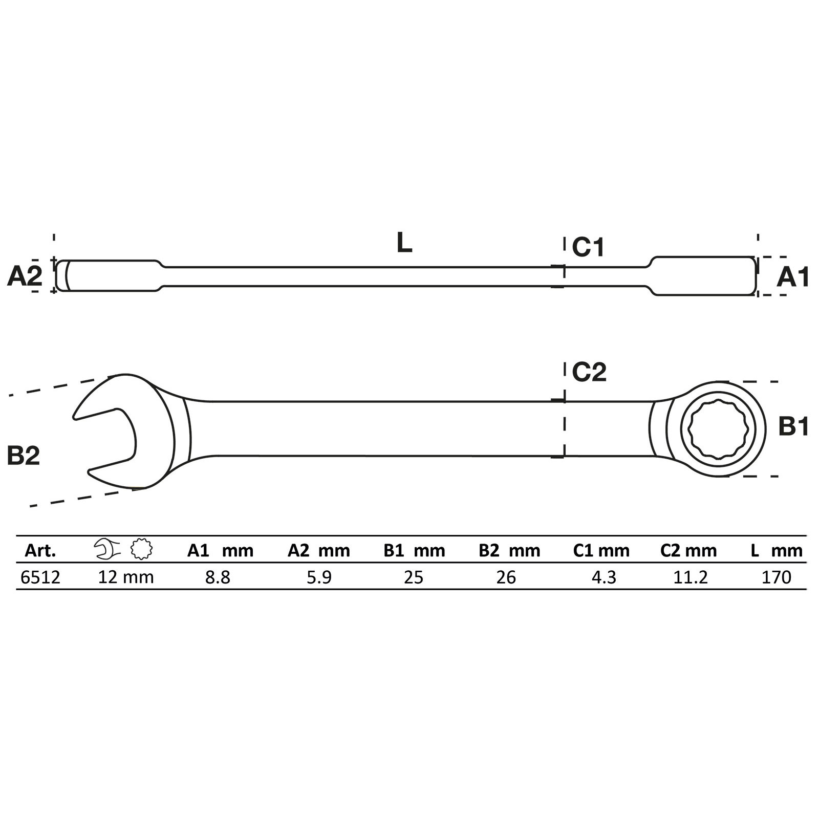 BGS Ratschenring-Maulschlüssel SW 12 mm - 6512