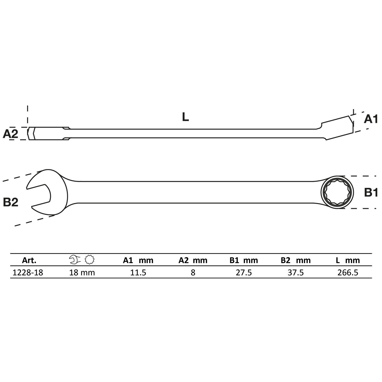 BGS Maul-Ringschlüssel extra lang SW 18 mm - 1228-18