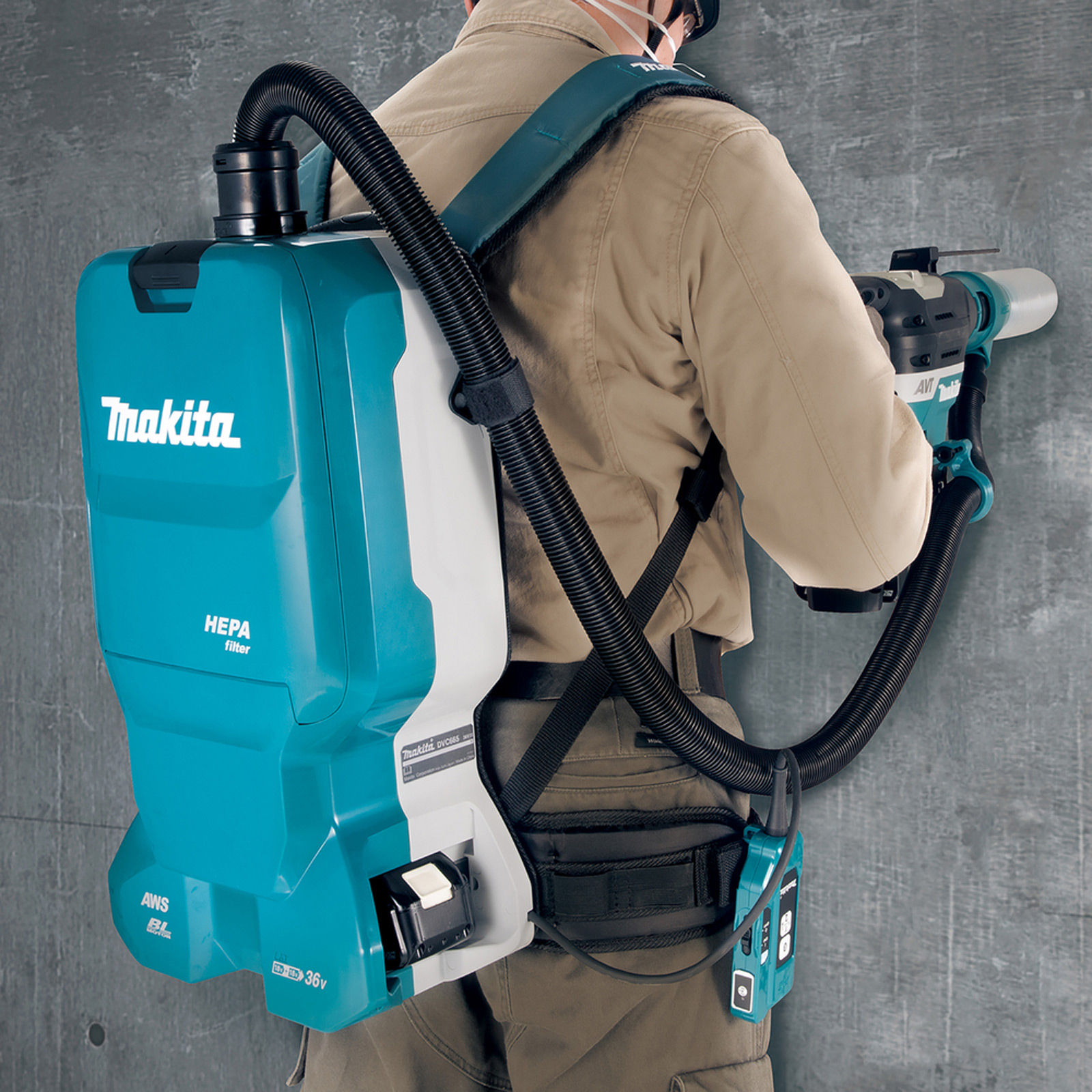 Makita DVC665ZU Akku-Rucksackstaubsauger 2x18V mit Bluetooth Solo