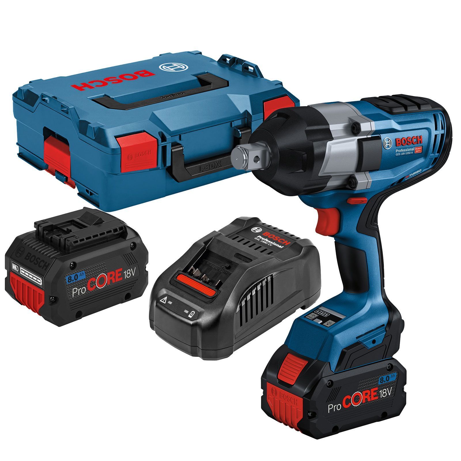 Bosch Akku-Drehschlagschrauber GDS 18V-1050 H / 2x 8,0 Ah ProCORE18V Akku + Ladegerät in L-Boxx - 06019J8502