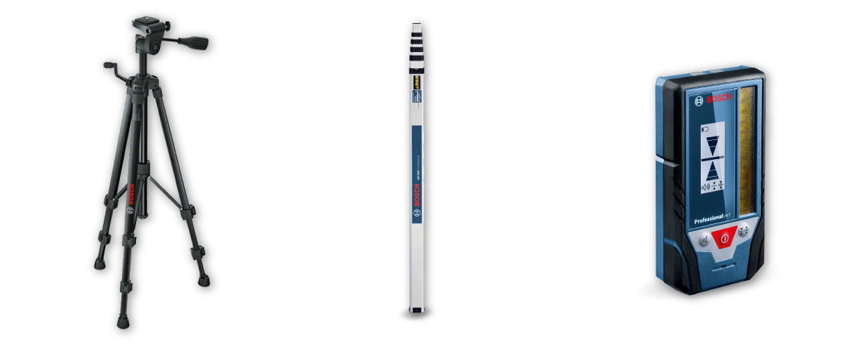 Bosch Messgeräte Bundle mit Stativ und Messlatte für präzise Bau- und Nivellierarbeiten