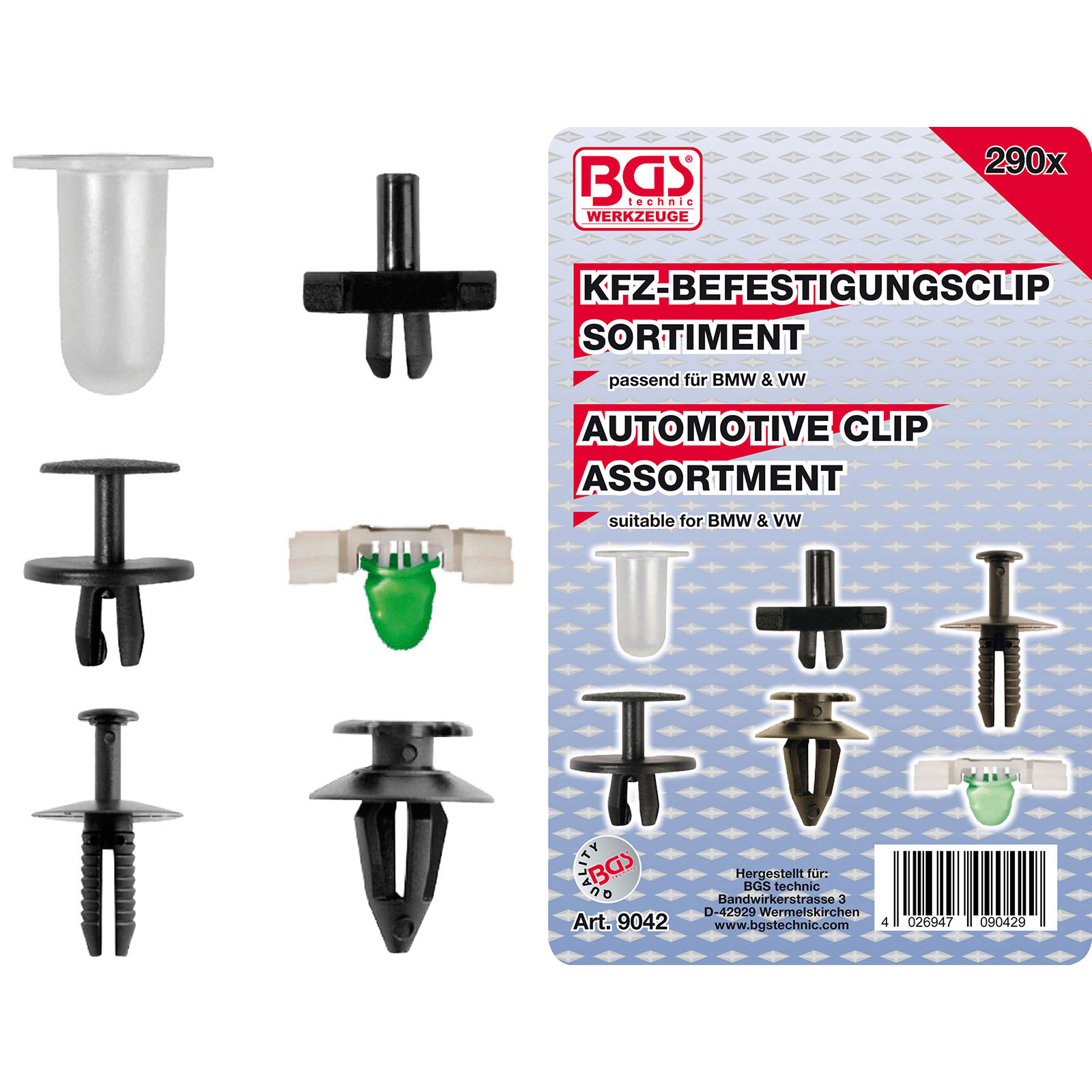 BGS KFZ-Befestigungsclip-Sortiment für BMW / VW 290tlg. - 9042