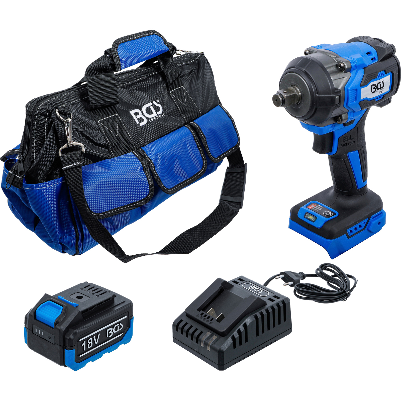 BGS Akku-Schlagschrauber-Satz | bürstenlos | 550 Nm | 18 V | mit Akku und Schnell-Ladegerät - 7390