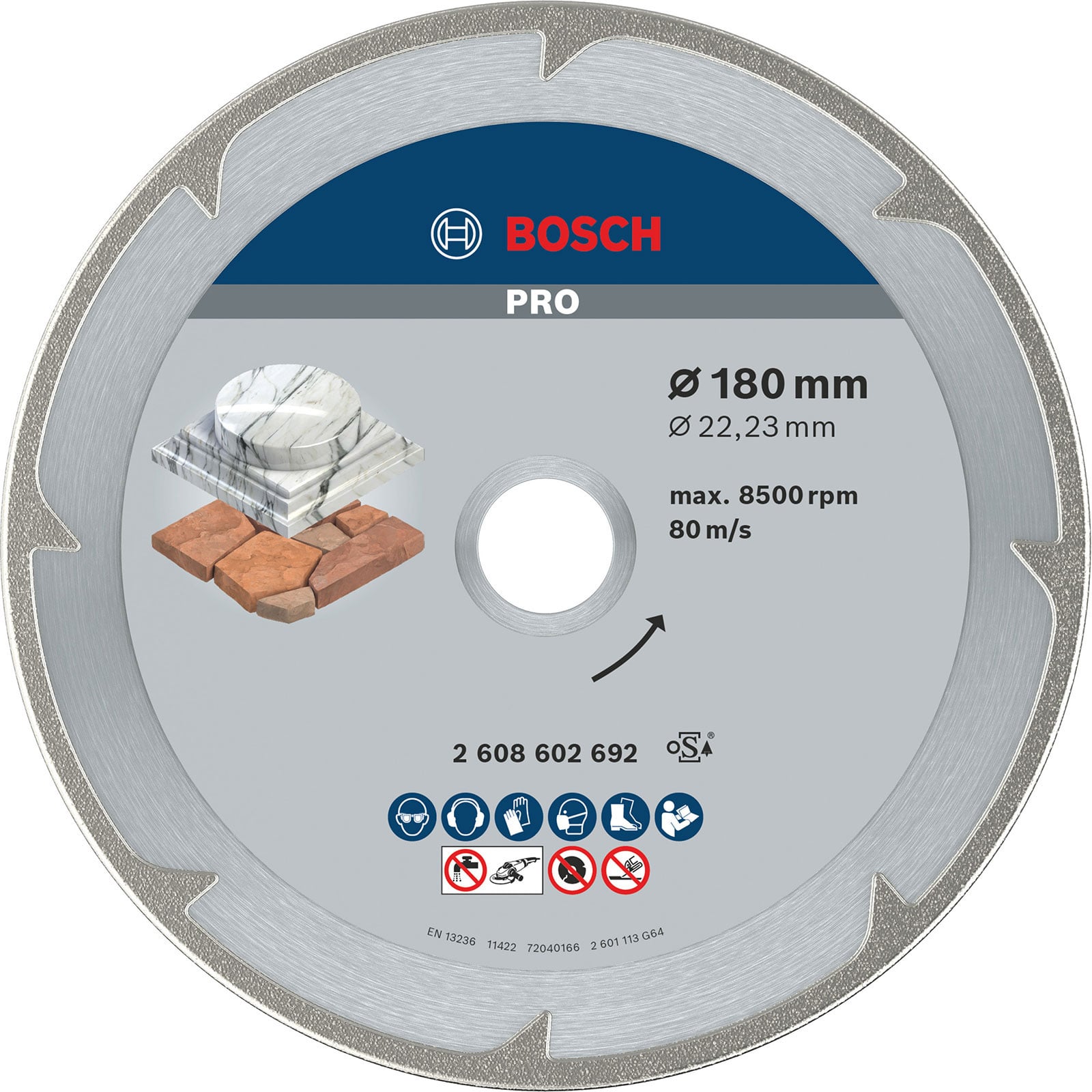 Bosch PRO Marble Diamanttrennscheibe 180 x 22,23 mm - 2608602692