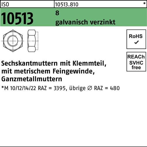 Sechskantmutter ISO 10513/DIN 6925 Klemmteil M8x1 8 galv.verz. 100St.