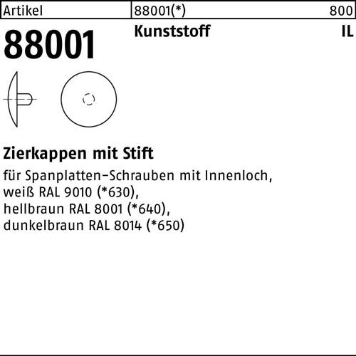 Zierkappe R 88001 Stift 2,5x 12 Ku. weiß 1000 Stück