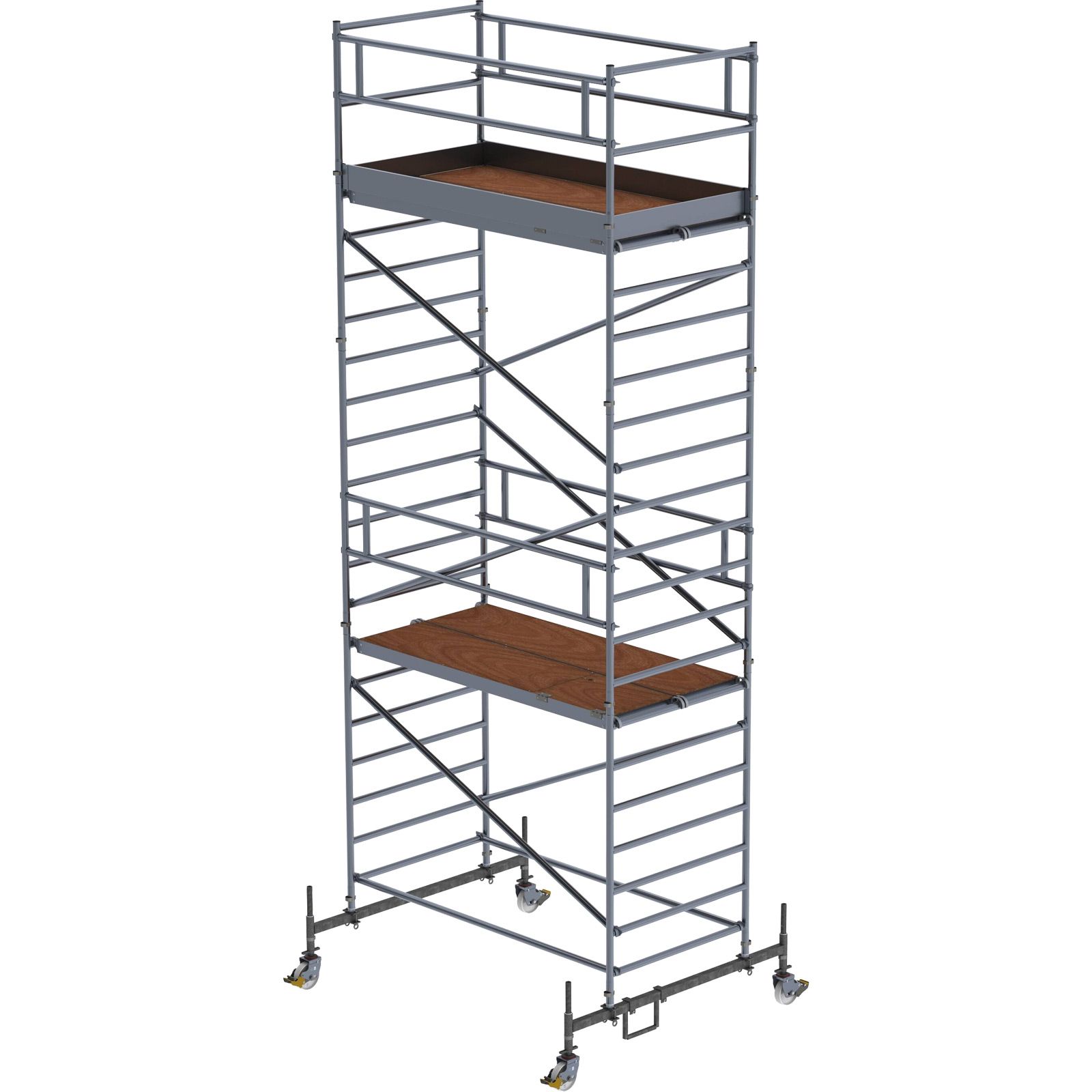 Günzburger Steigtechnik Rollgerüst 1,35 x 2,45 m mit Fahrbalken & Doppel-Plattform Plattformhöhe 5,45 m - 174535