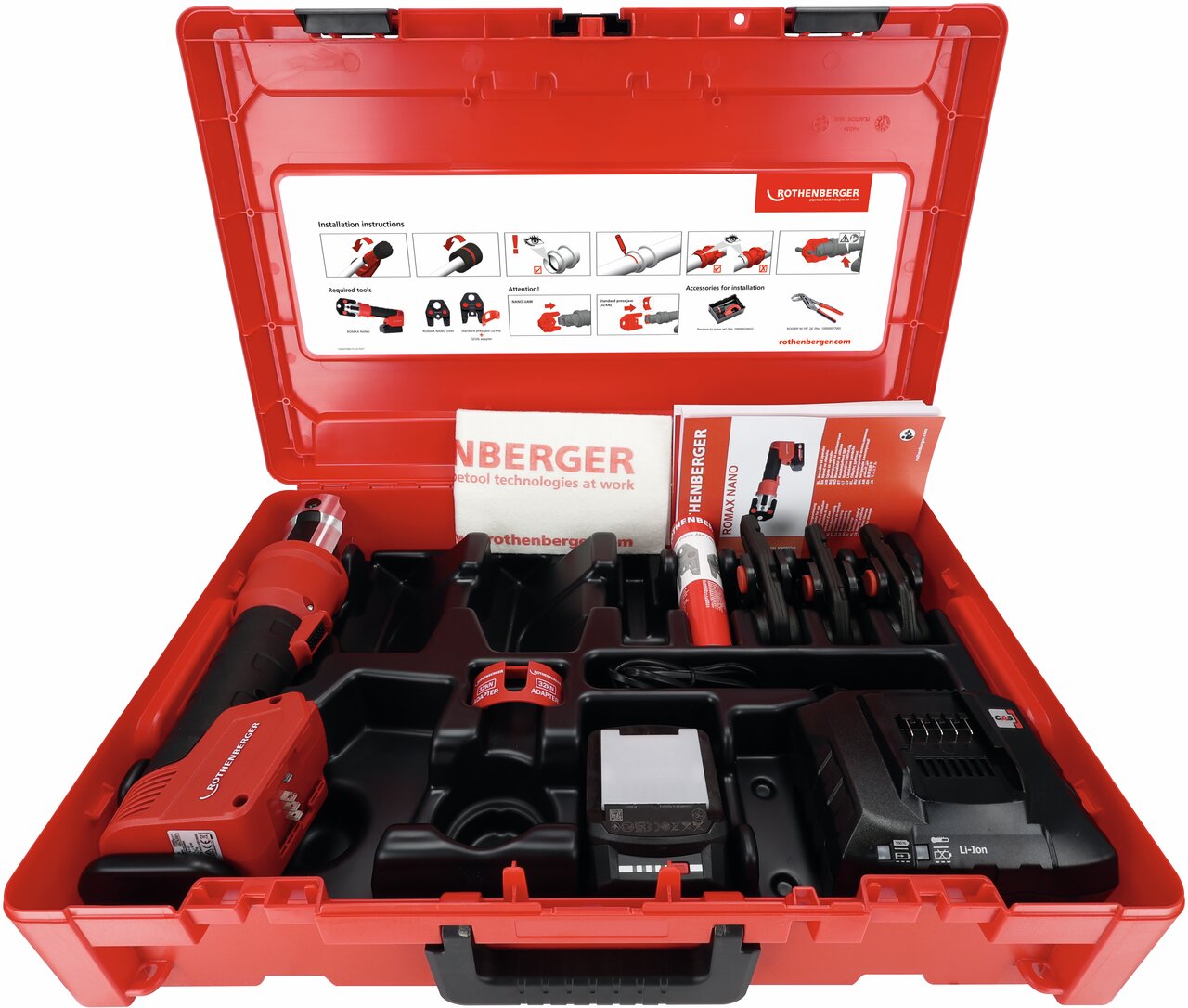 ROTHENBERGER ROMAX NANO iJAWs Set, Hybrid-Pressmaschine, SV, 15-22-28mm, 2Ah, CAS - 1000005046