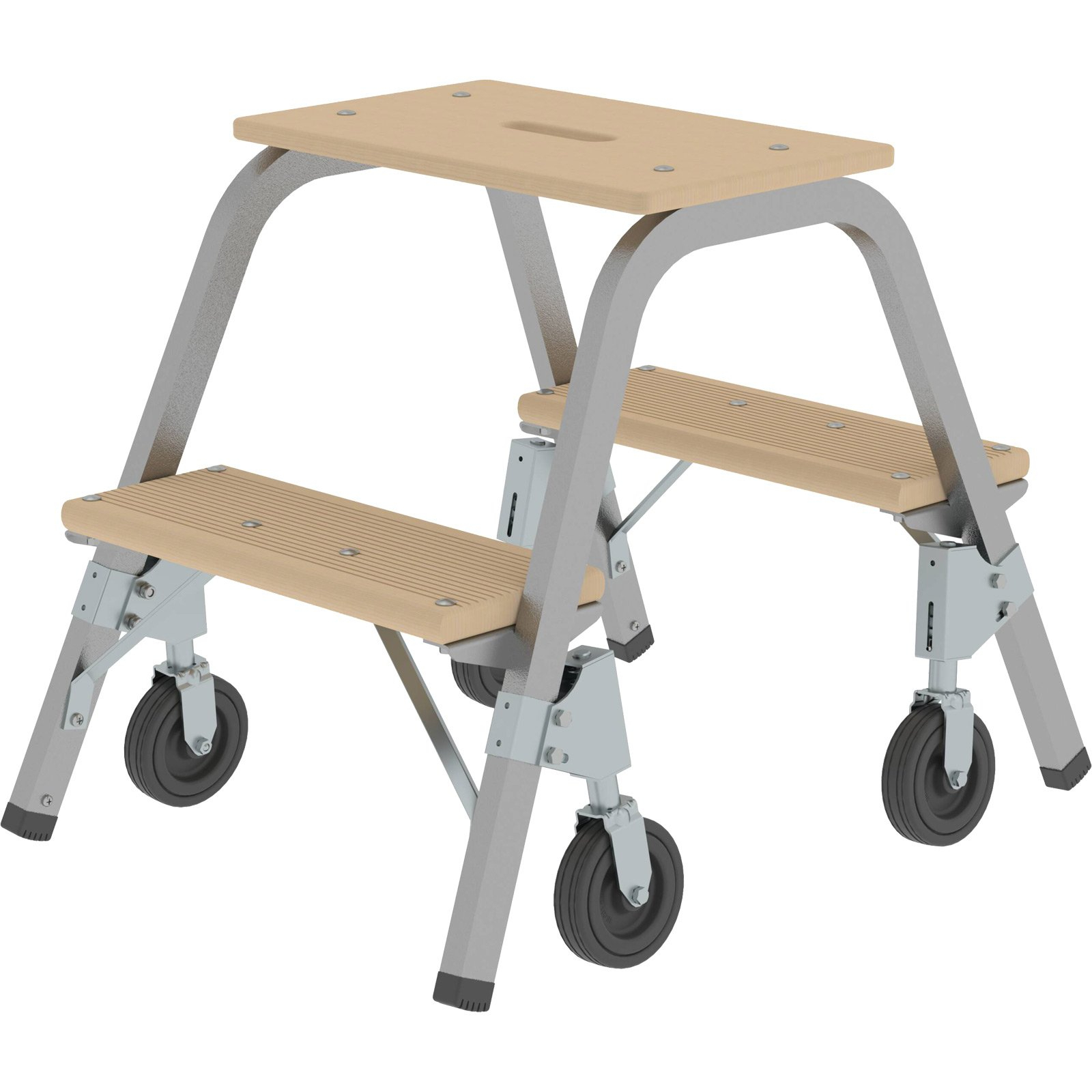 Günzburger Steigtechnik Stahl-Holz-Tritt mit Bockrollen