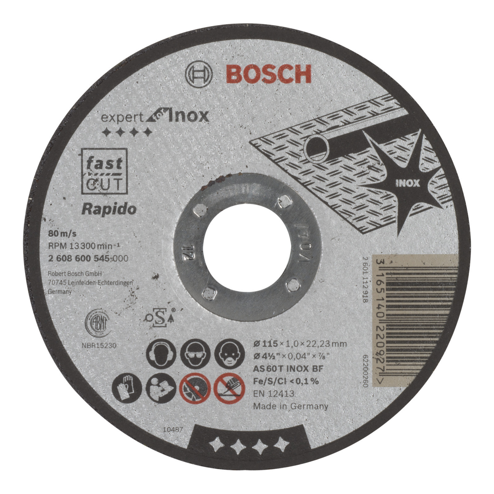 Bosch Trennscheibe gerade Expert for Inox Rapido AS 60 T INOX BF 115 mm 22,23 mm - 2608600545