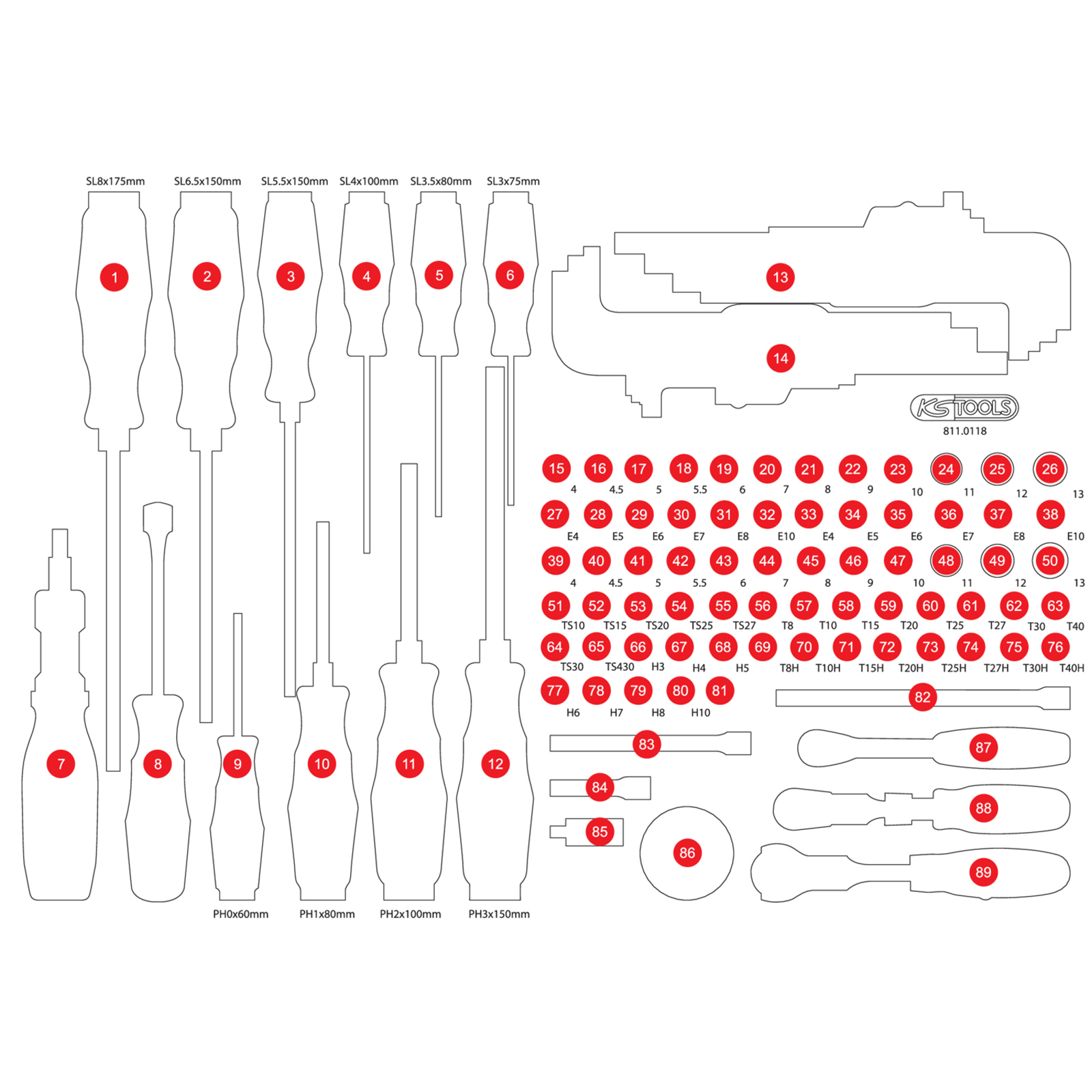 KS TOOLS leere Schaumstoffeinlage zu 811.0105 - 811.0105-97