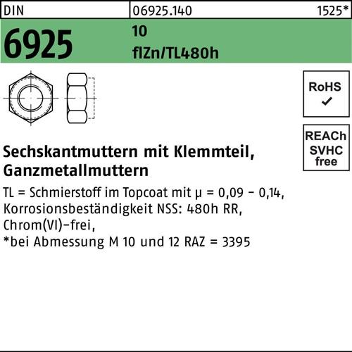 Sechskantmutter DIN 6925 Klemmteil M10 10 flZnnc 480h-L 500St.