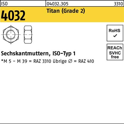 Sechskantmutter ISO 4032 M10 Titan (Grade 2) 50 Stück