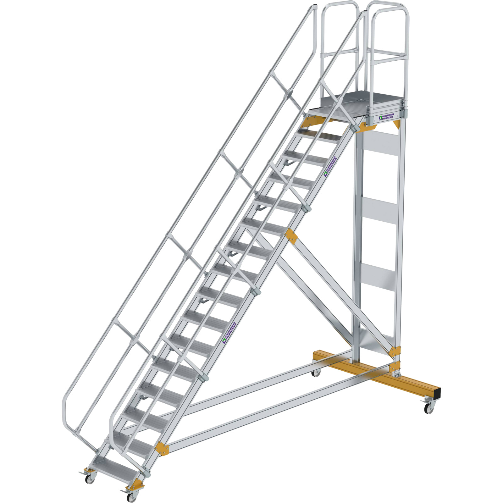 Günzburger Steigtechnik Plattformtreppe 45° fahrbar Stufenbreite 0,6 m 16 Stufen Aluminium geriffelt - 600776