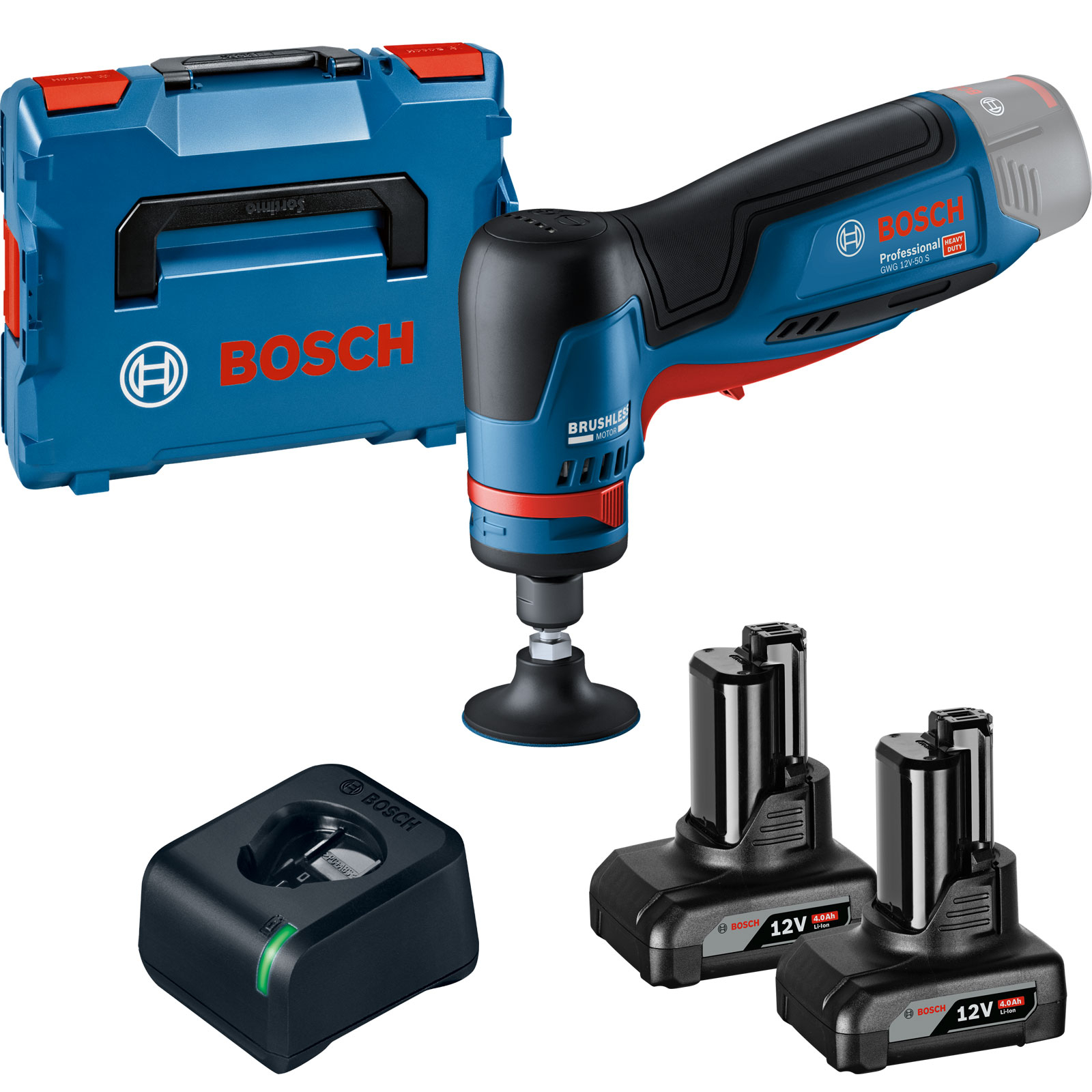 Bosch Geradschleifer GWG 12V-50 S / 2x 4,0 Ah + Ladegerät in L-Boxx 102