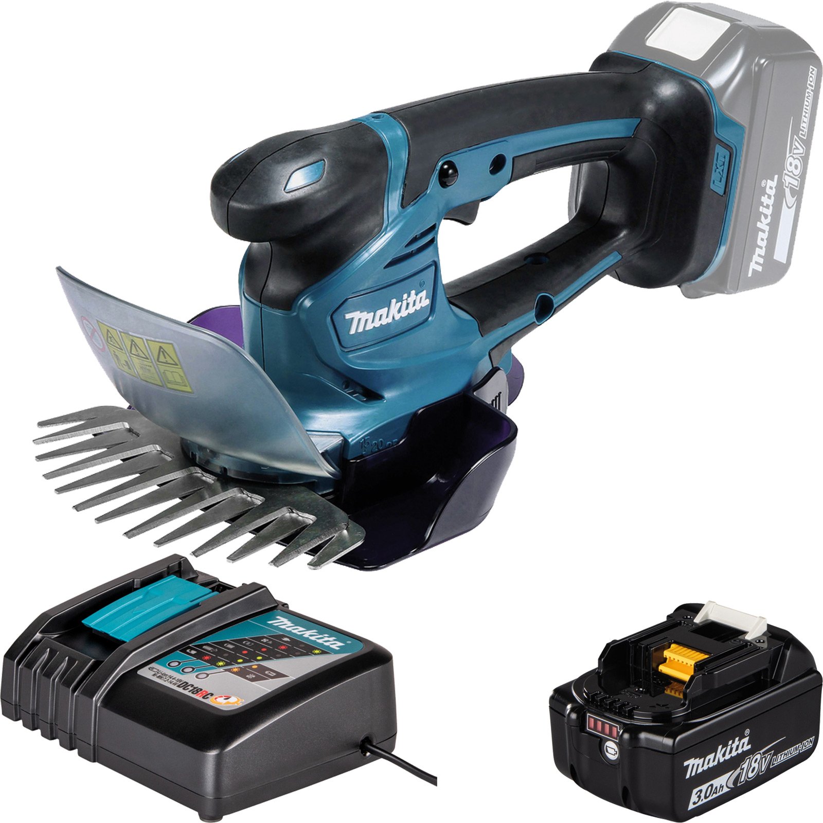 Makita DUM604RFX1 Akku-Grasschere 18V inkl. Griffverlängerung mit Rolle / 1x 3,0 Ah Akku + Ladegerät