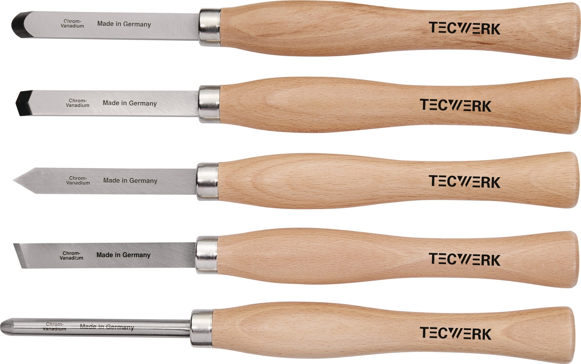 Drechslerbeitelsatz Abstech-,Hohl-,Schräg-,Spitz-,Rundmeißel 5-tlg.Ku.-Tasche TW