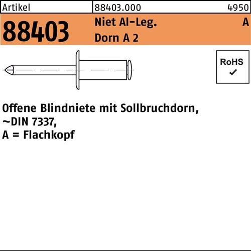 Blindniete R 88403 FLAKO 3x 6 Niet Aluminium/Dorn A 2 500 Stück