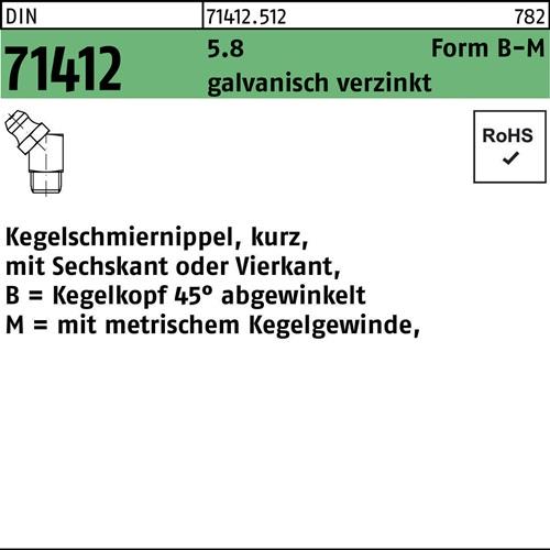 Kegelschmiernippel DIN 71412 FormB-M BM 6x1 SW 9 5.8 galv.verz. 100St.