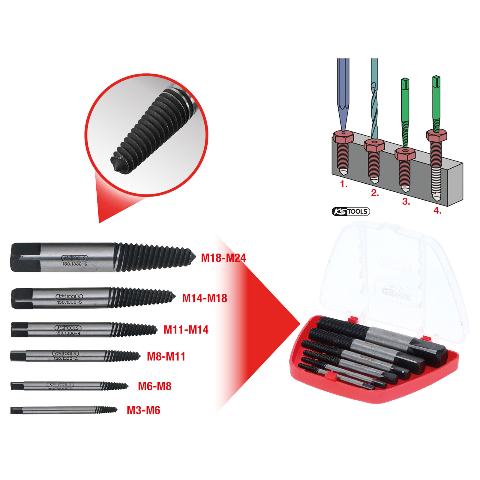 KS TOOLS Schrauben-Ausdreher-Satz 6tlg. - 150.1330