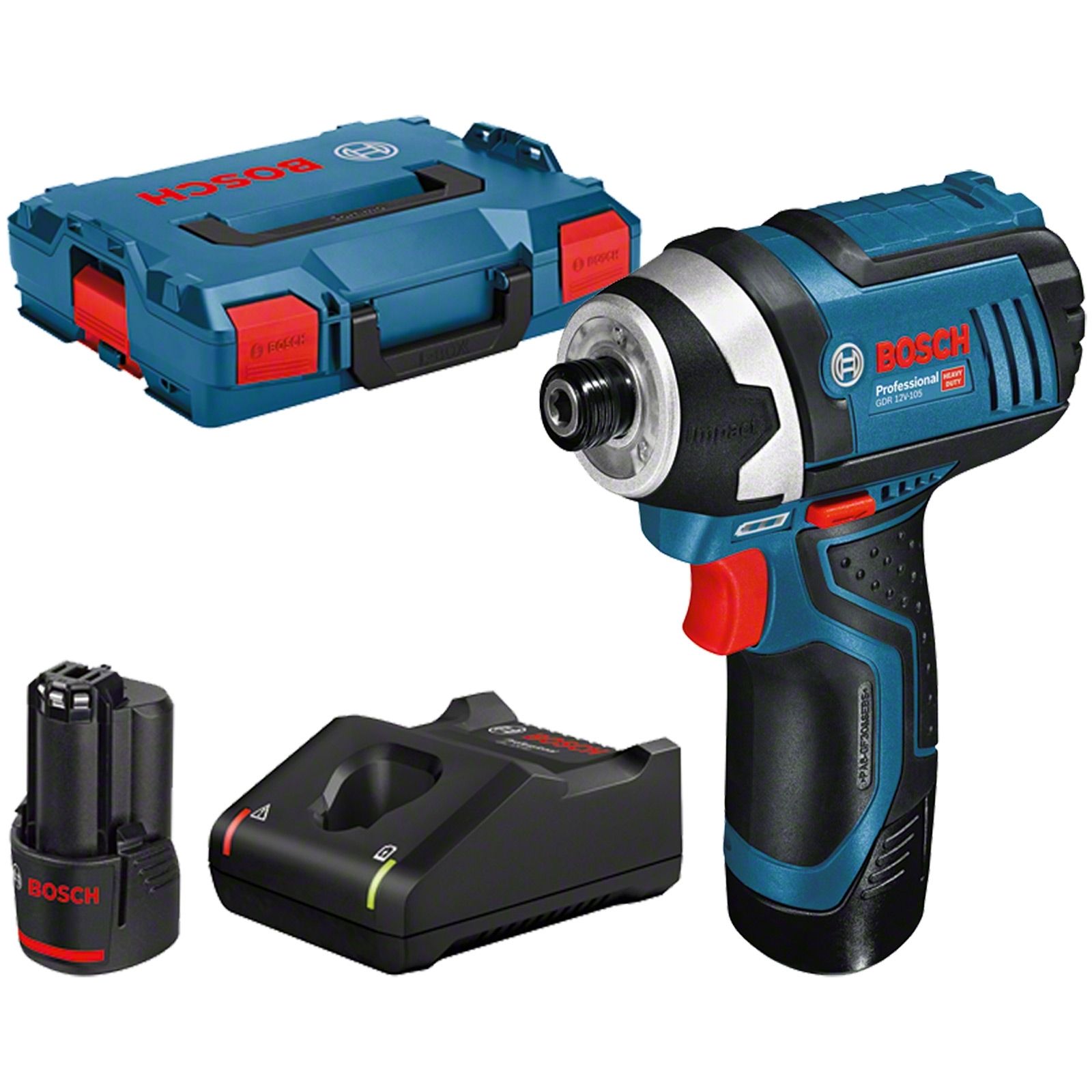 Bosch Akku-Drehschlagschrauber GDR 12V-105 12 V / 2x 2,0 Ah Akku + Ladegerät in L-Boxx - 06019A6977