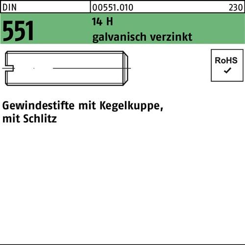 Gewindestift DIN 551 Kegelkuppe/Schlitz M3x6 14 H galv.verz. 200St.