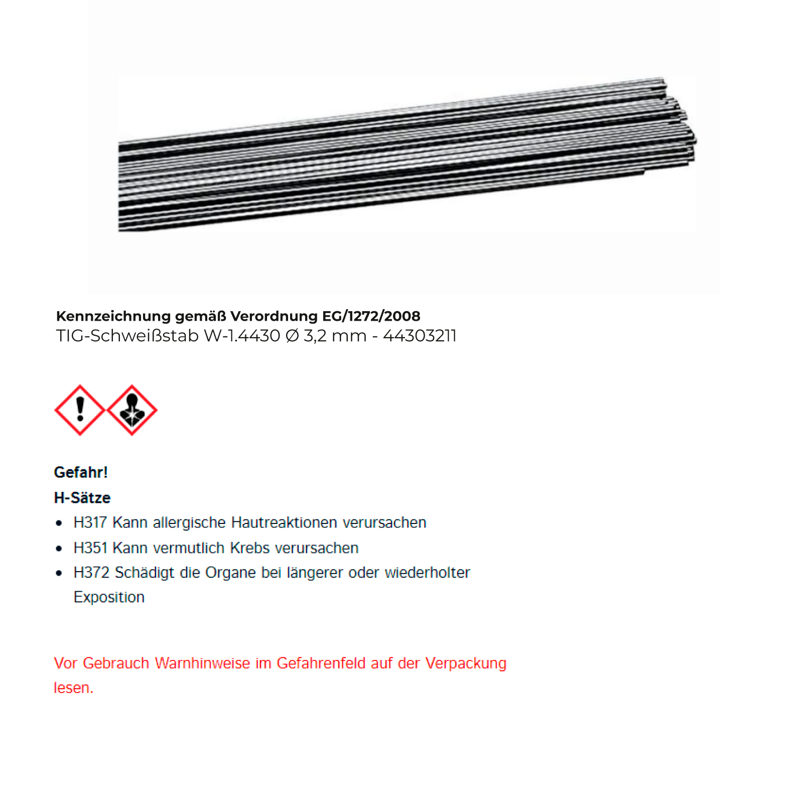 TIG-Schweißstab W-1.4430 Ø 3,2 mm - 44303211