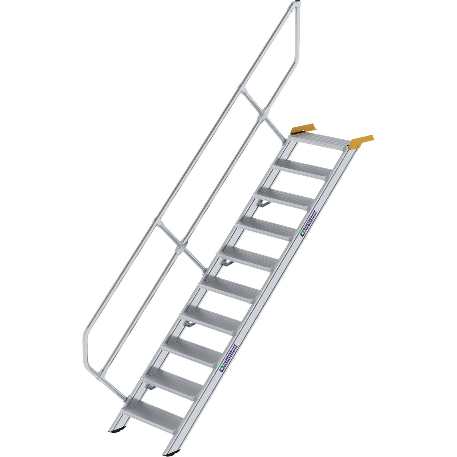 Günzburger Steigtechnik Treppe 45° Stufenbreite 600 mm 10 Stufen Aluminium geriffelt - 600250