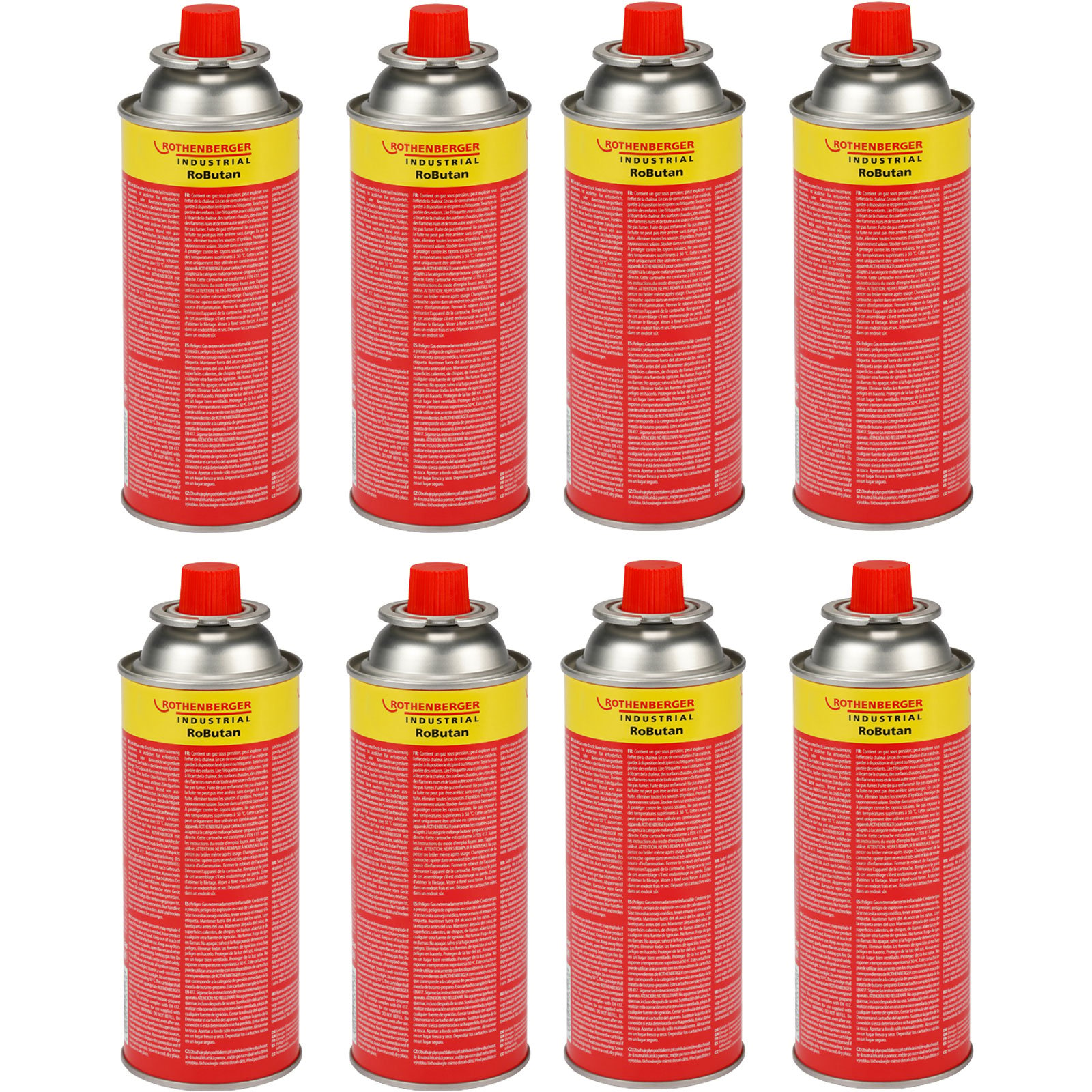 ROTHENBERGER Industrial Gaskartusche RoButan 220 g / 393 ml, Bajonett-Verschluss, MSF-1A, Ventilkartusche Gas Outdoor Camping Brenner Unkrautvernichter, 8 Stück