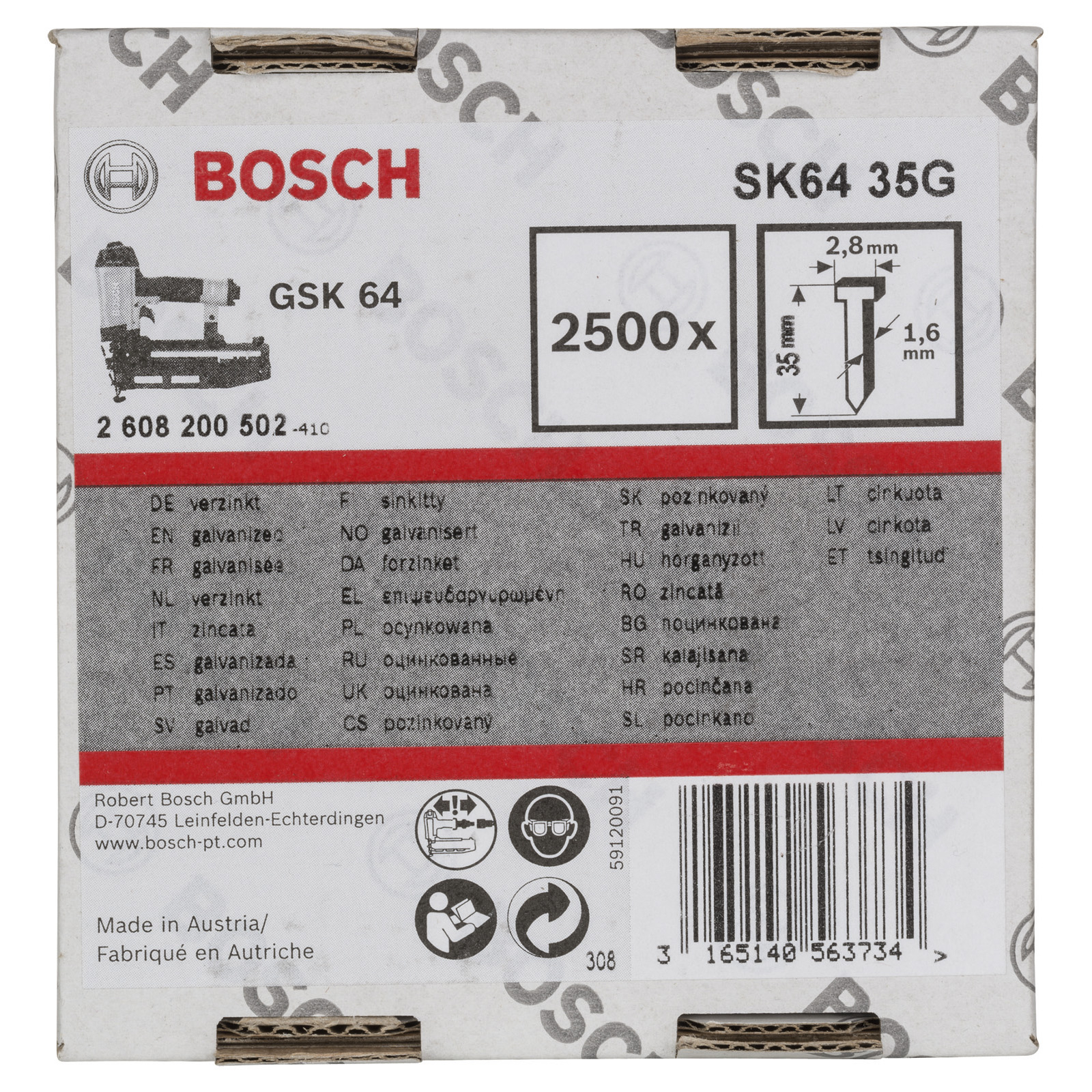 Bosch Senkkopf-Stift SK64 35G, 1,6 mm, 35 mm, verzinkt - 2608200502