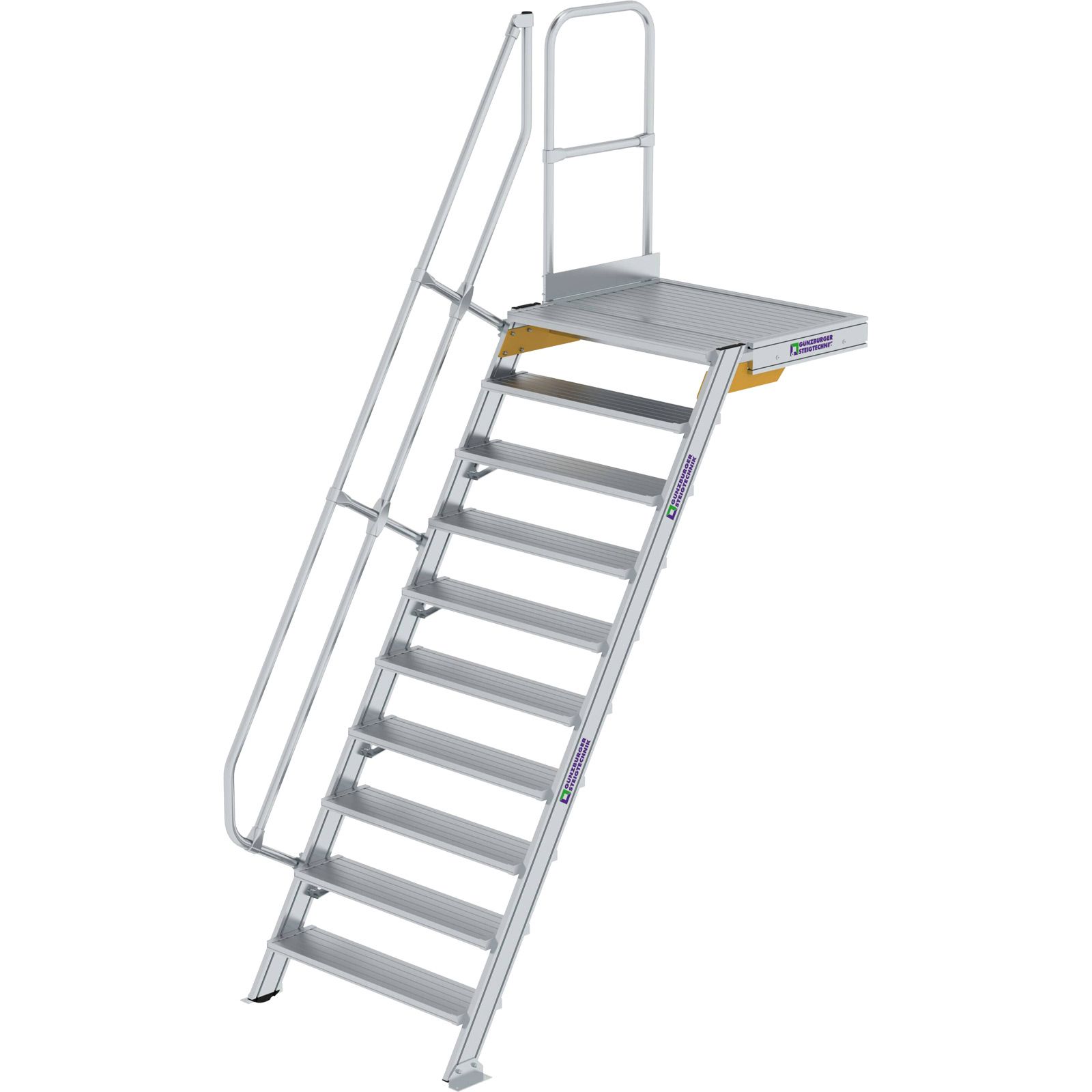 Günzburger Steigtechnik Treppe mit Plattform 60° Stufenbreite 1.000 mm 10 Stufen Aluminium geriffelt - 600410