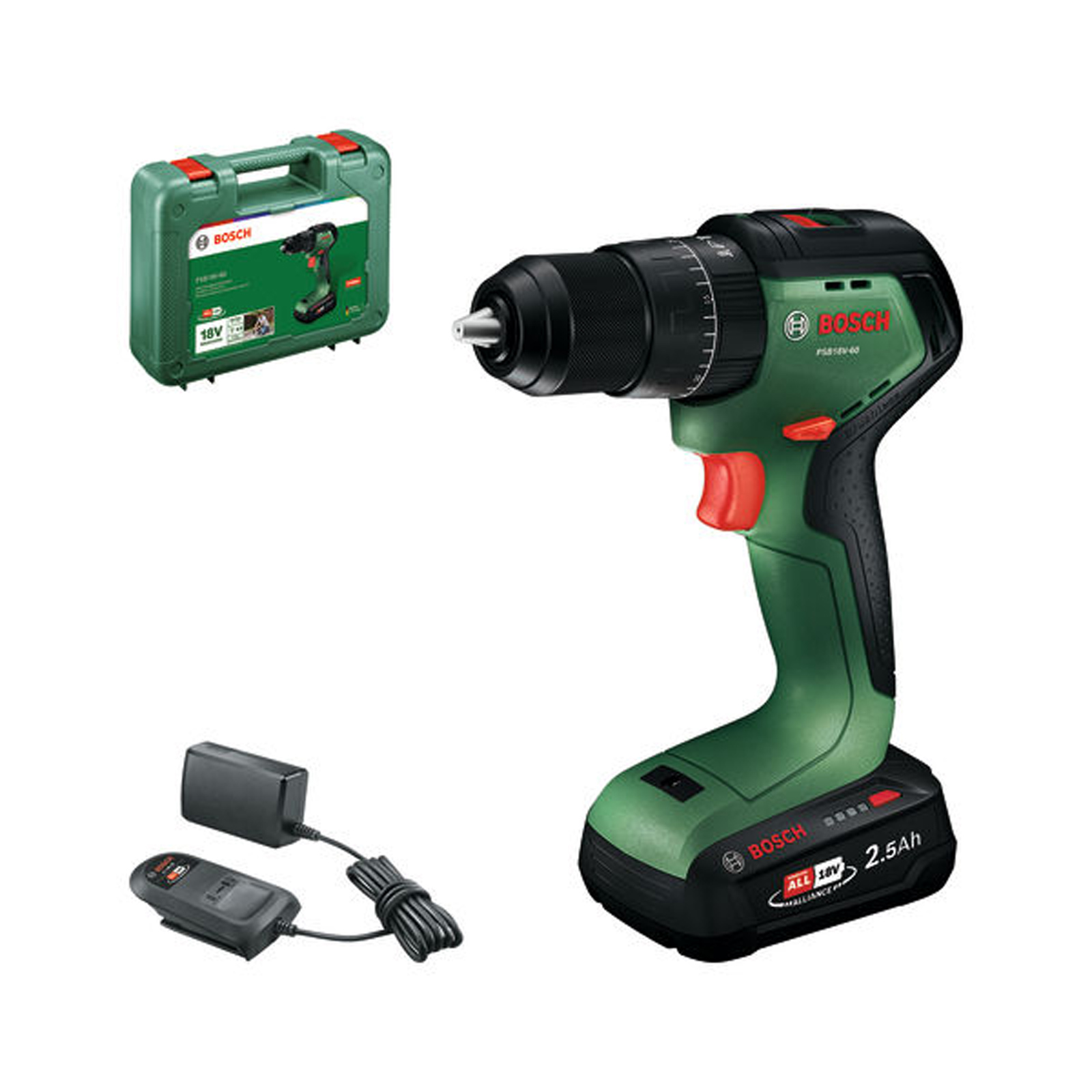 Bosch Akku-Schlagbohrschrauber PSB18V-60 / 1x Akku PBA 18V 2.5Ah in Handwerkerkoffer - 06039D7301