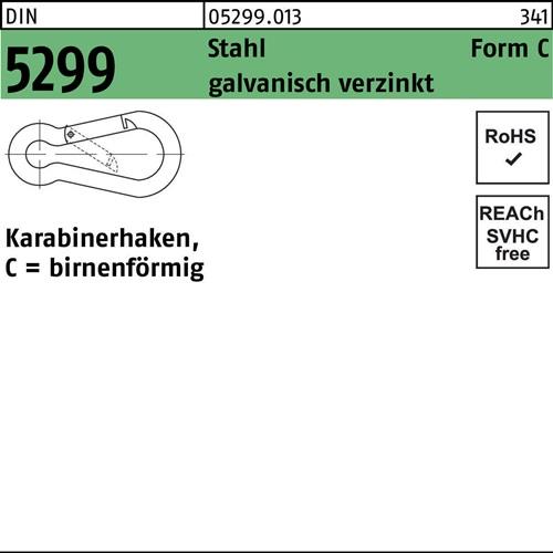 Feuerwehrkarabinerhaken DIN 5299 FormC birnenförmig C 60x6 Sta galv.verz. 100St.
