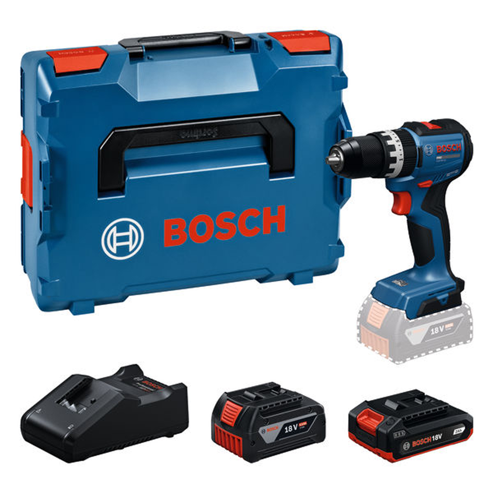 Bosch Akku-Schlagbohrschrauber GSB18V-52 / 1x Akku GBA 18V 2.0Ah / 1x Akku GBA 18V 4.0Ah in L-BOXX - 06019S0122