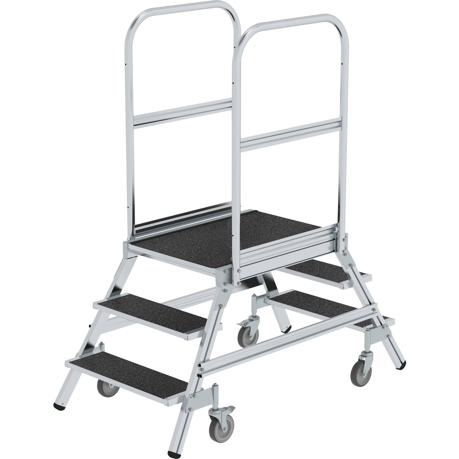 Günzburger Steigtechnik Podesttreppe beidseitig begehbar mit Federrolle Korundbeschichtung