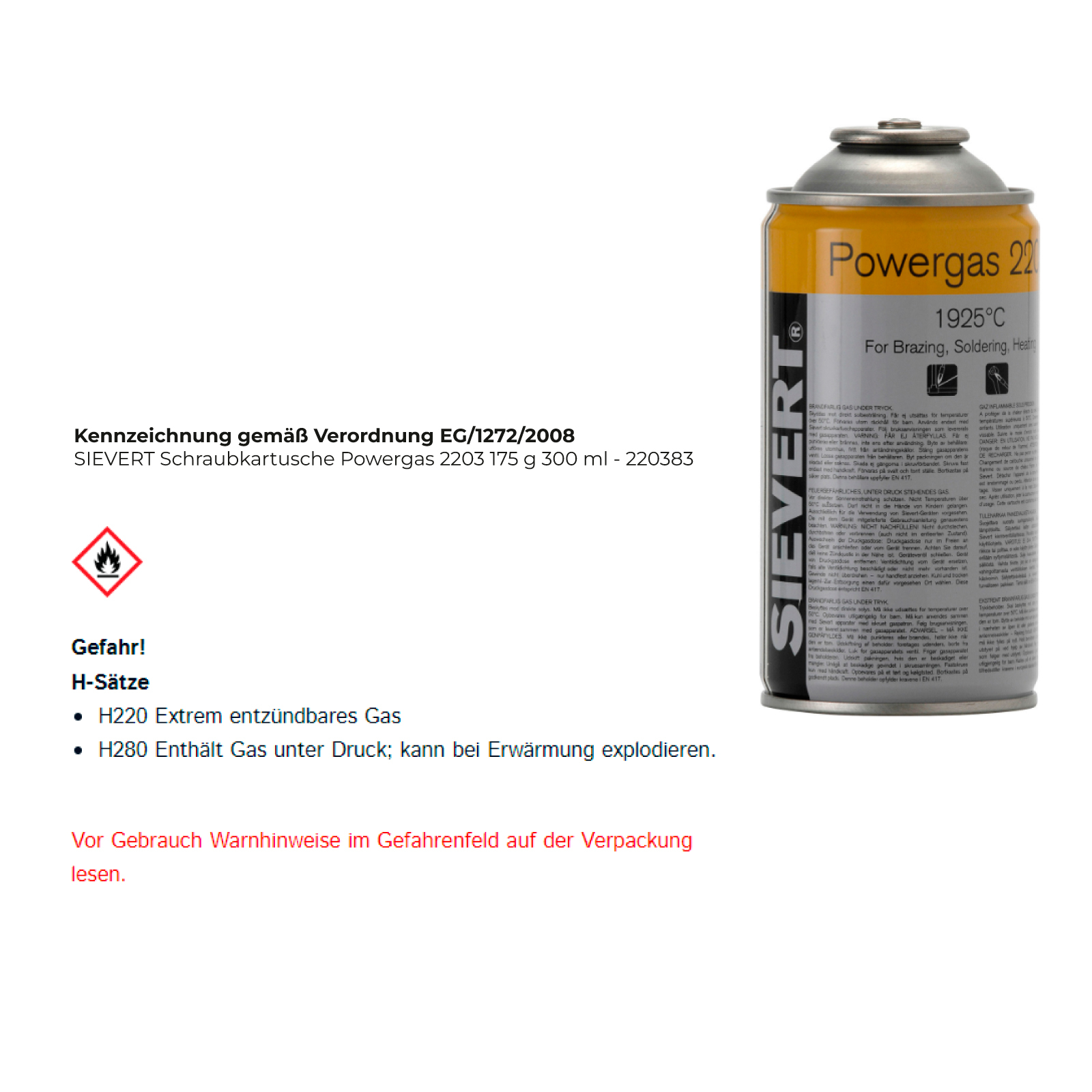 SIEVERT Schraubkartusche Powergas 2203 175 g 300 ml - 220383