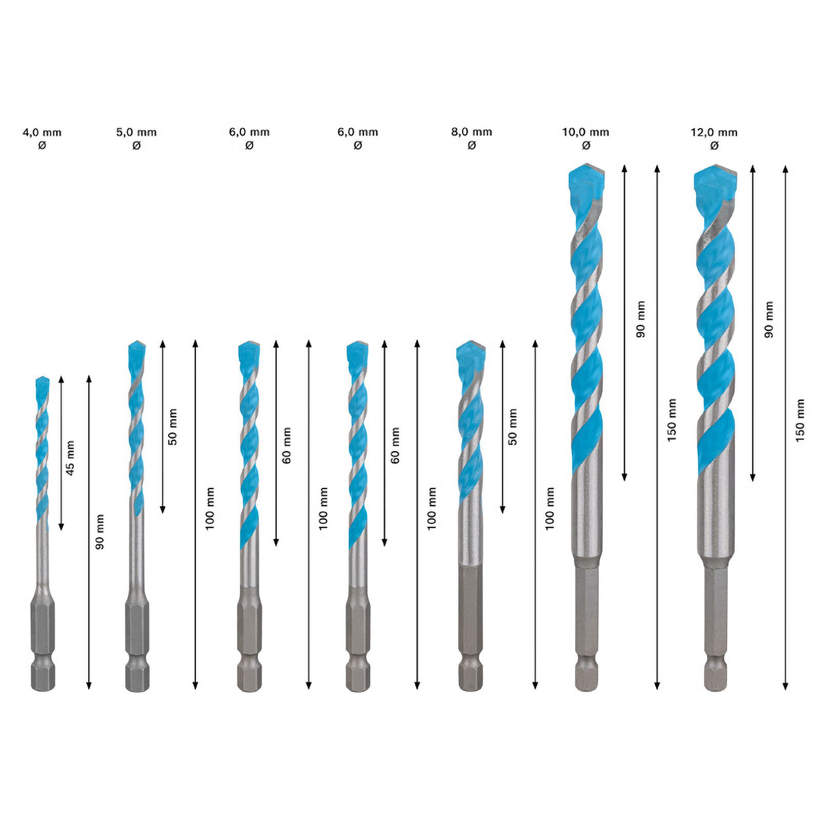 Bosch EXPERT HEX-9 Multi Construction Bohrer-Set, 4/5/6/8/10/12 mm, 7-tlg. - 2608902370