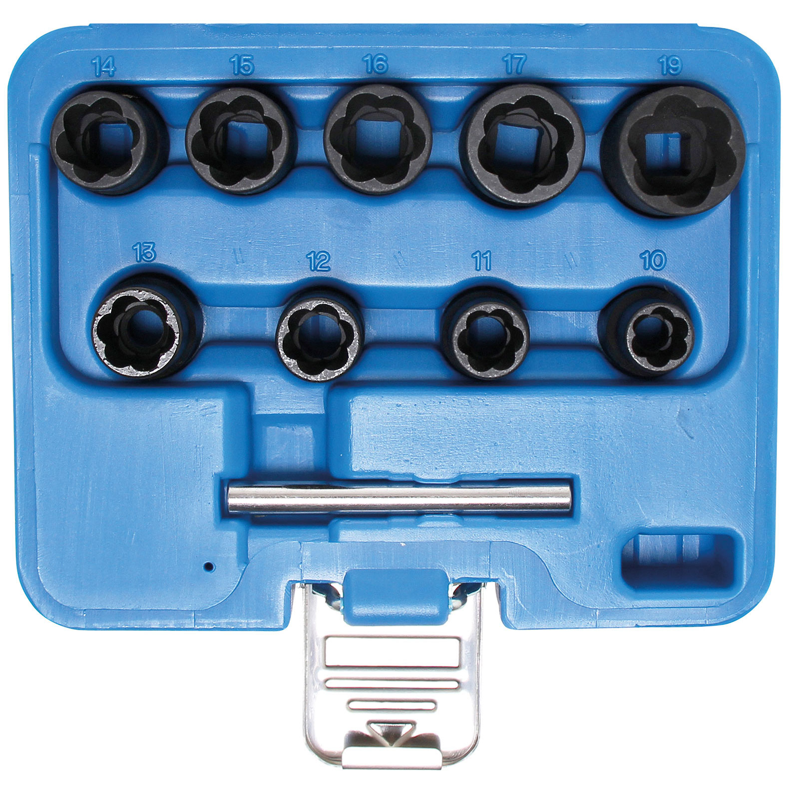 BGS Spiral-Profil-Steckschlüssel-Satz / Schraubenausdreher Antrieb Innenvierkant 10 mm (3/8") SW 10 - 19 mm 10tlg. - 5265