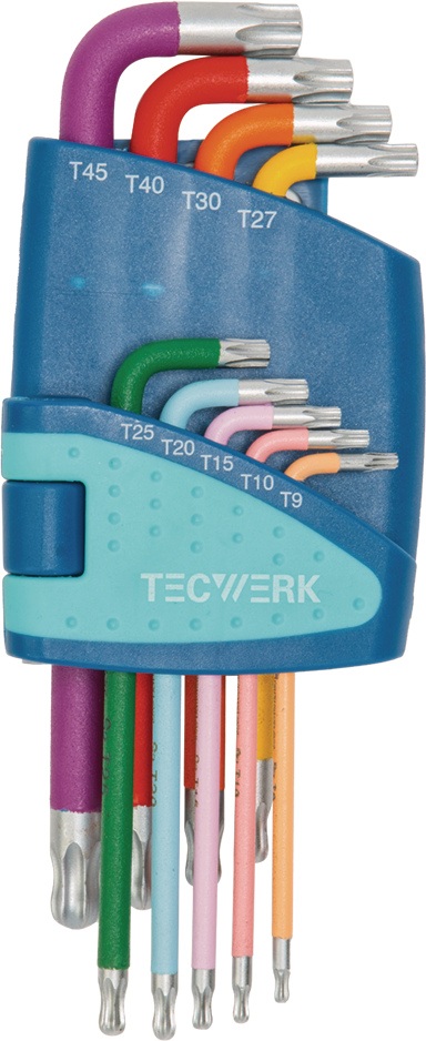 Winkelschraubendrehersatz 9-tlg.T9-T45 farbcodiert Ku.-Halter TECWERK