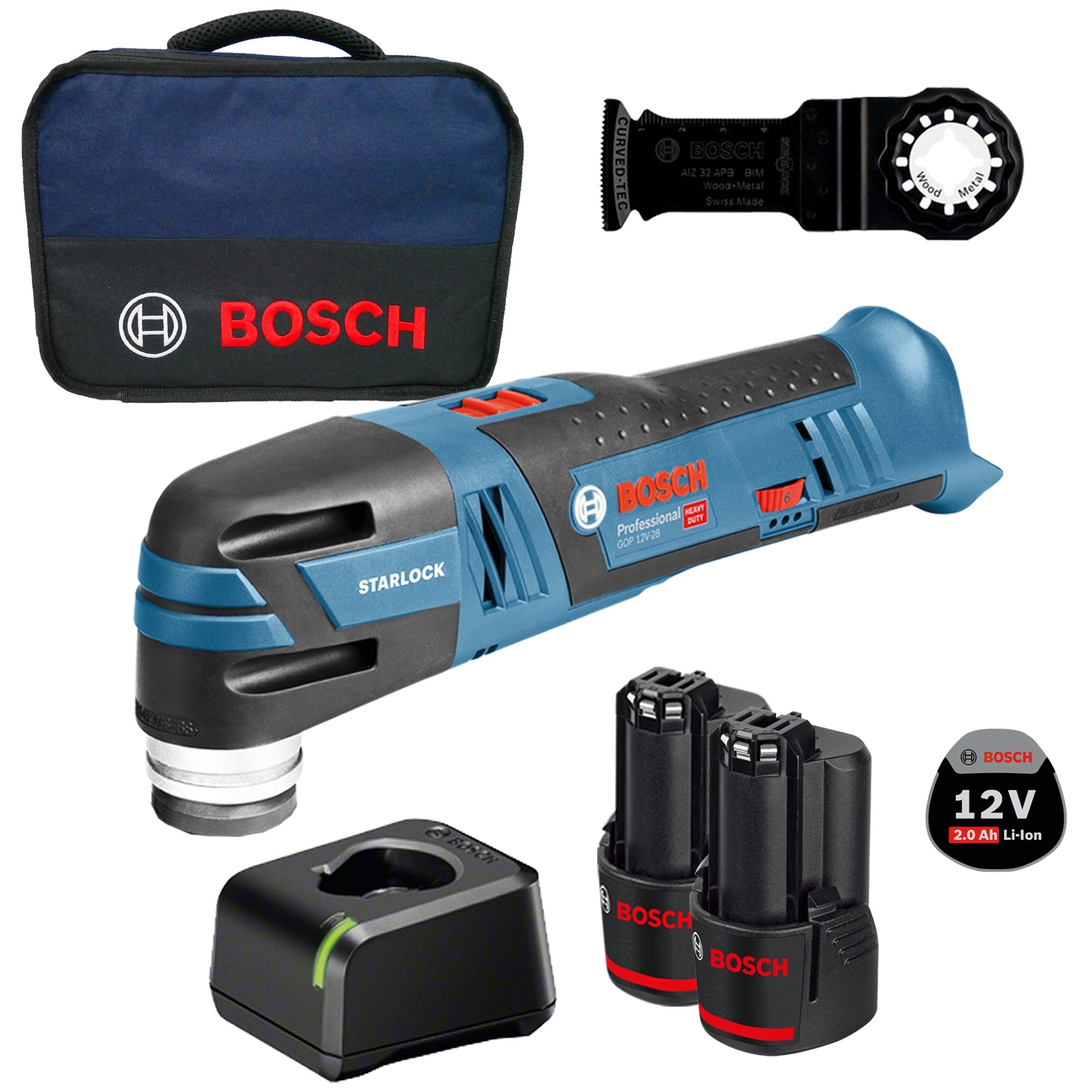 Bosch Akku-Multi-Cutter GOP 12V-28 / 2x 2,0 Ah Akku + Ladegerät im Softbag