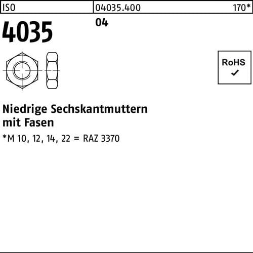 Sechskantmutter ISO 4035 niedrig Fasen M16 Automatenstahl 100 Stück